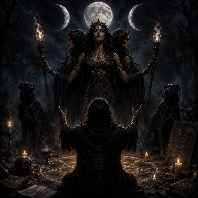 Hecate Summon ritual in dark forest