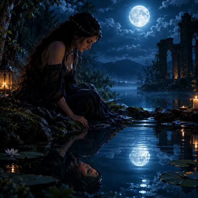 moon light reflection in water and spirit world